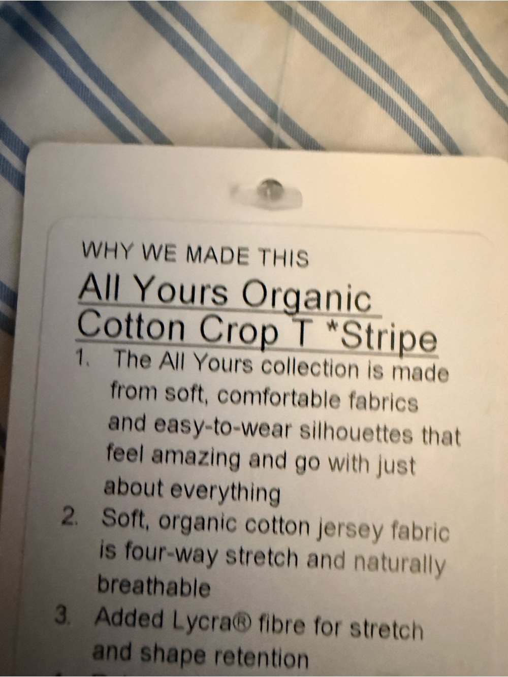 Lululemon All yours organic cotton crop T stripe- with tags